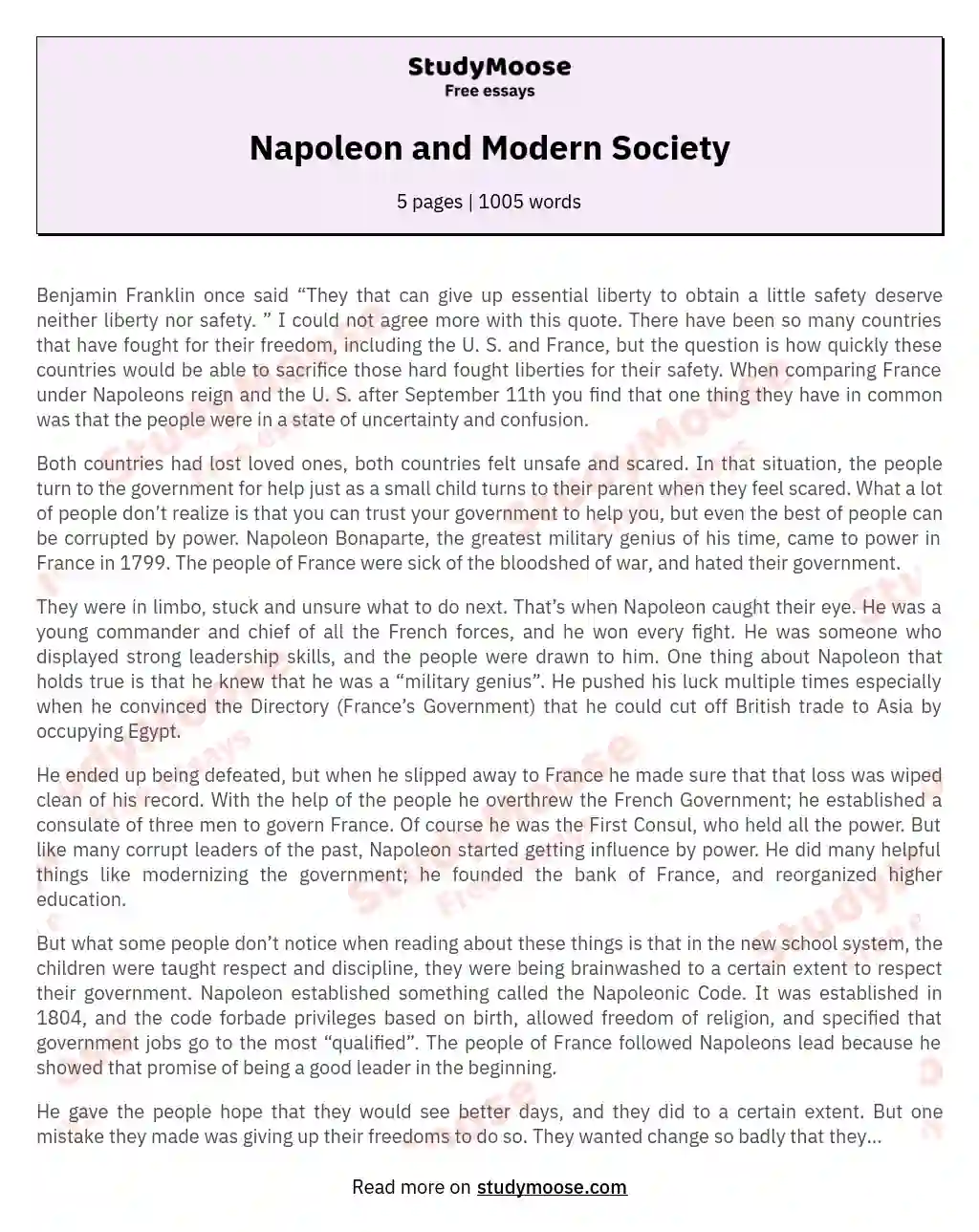 Napoleon and Modern Society