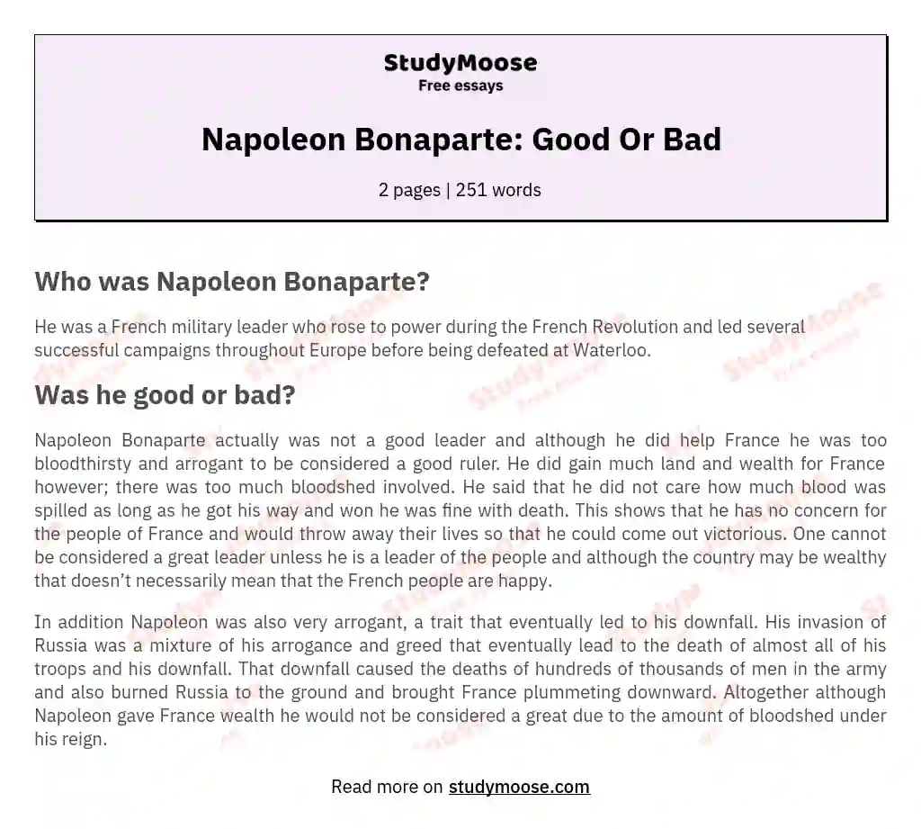 Napoleon Bonaparte: Good Or Bad