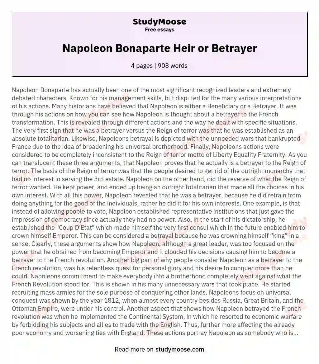 Napoleon Bonaparte Heir or Betrayer essay