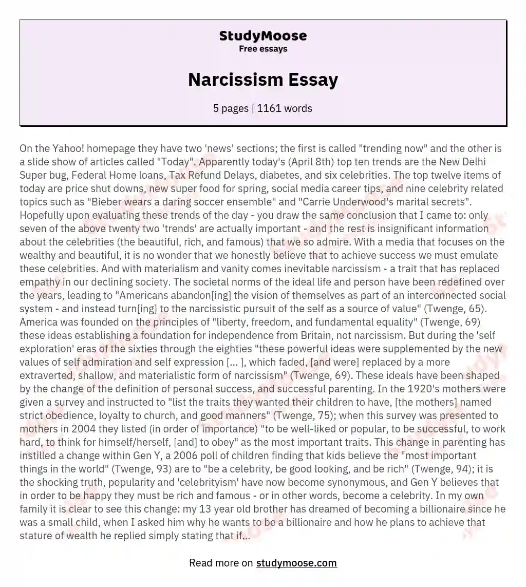 Narcissism Essay essay
