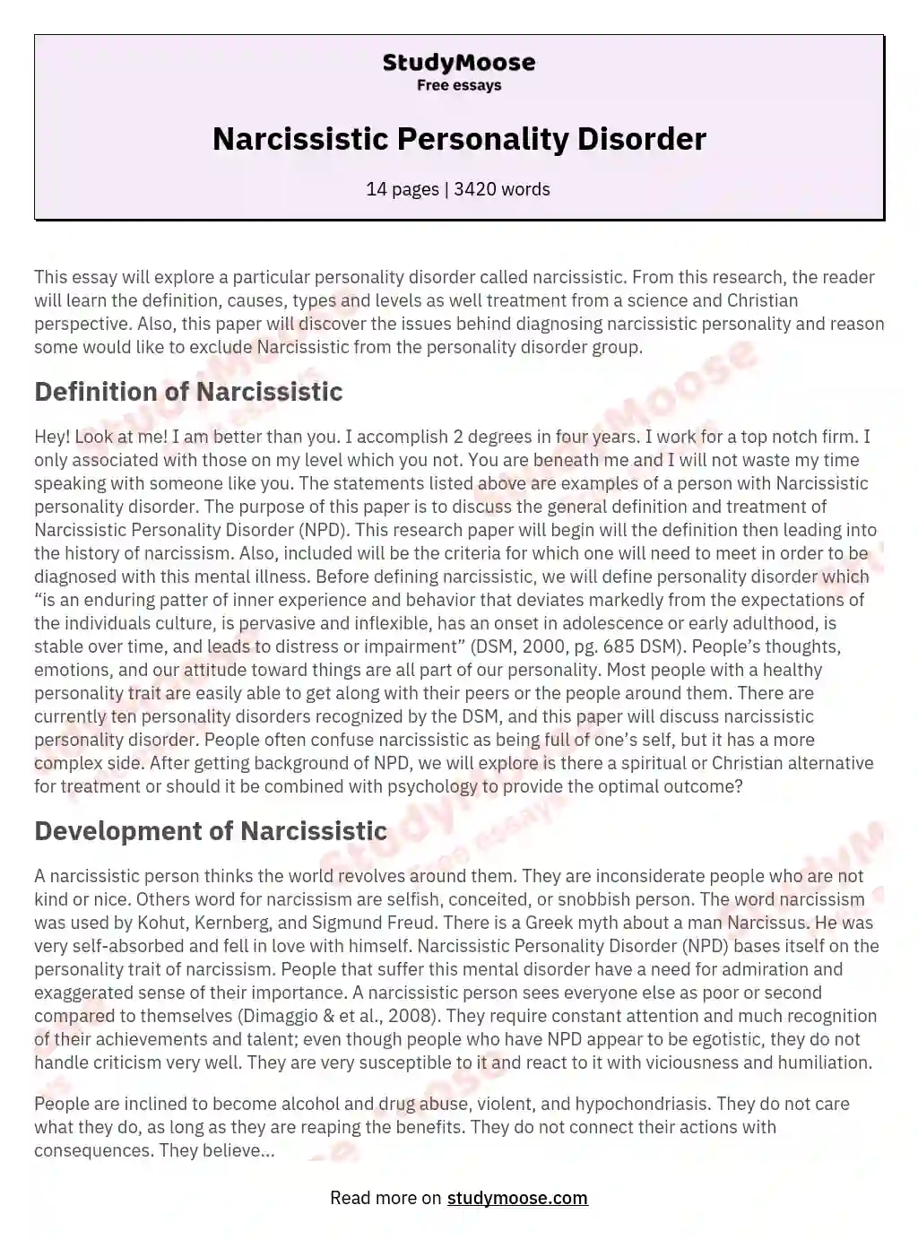 case study of a narcissistic personality disorder
