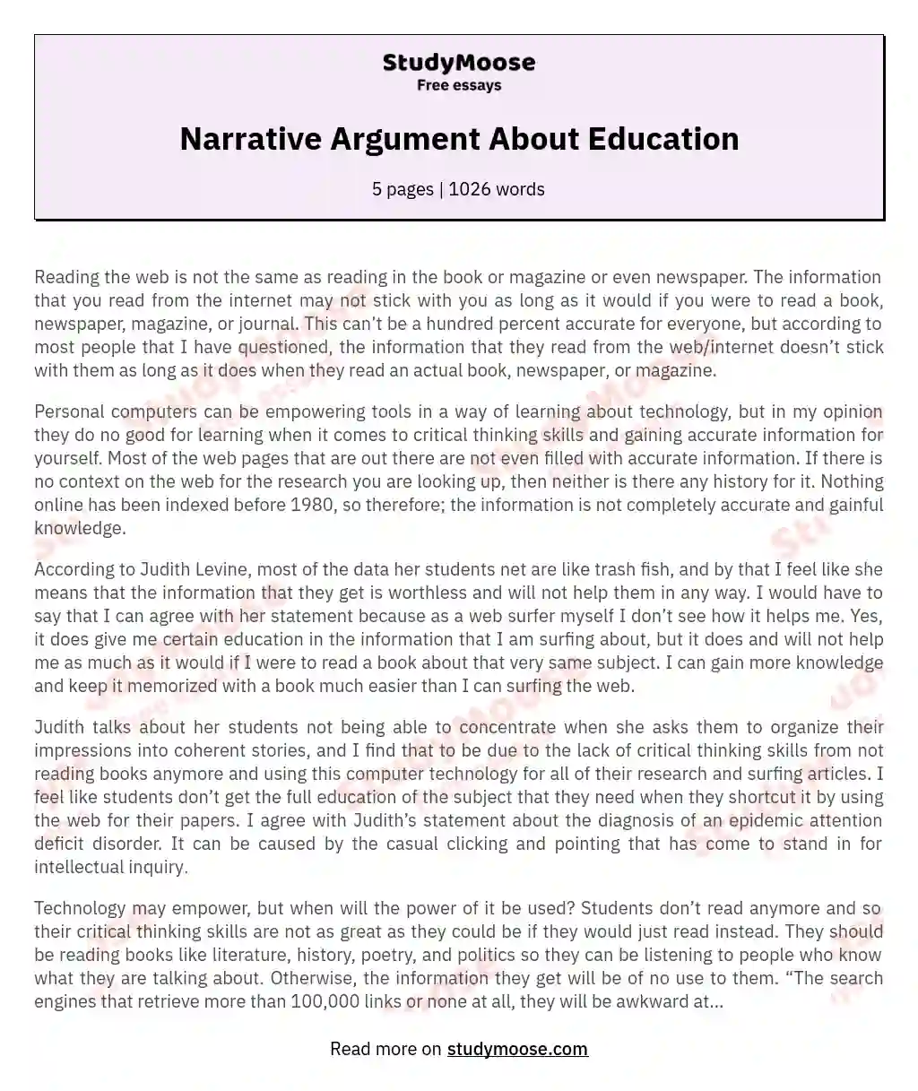 Narrative Argument About Education essay