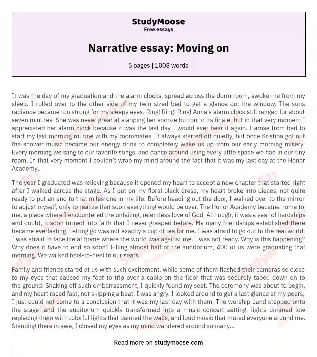 Narrative essay: Moving on essay