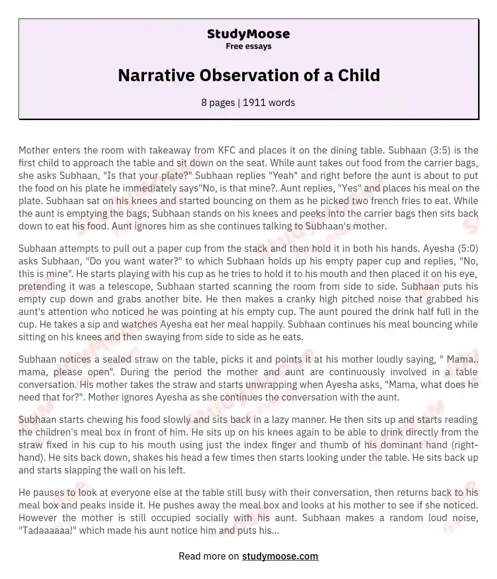 Narrative Observation of a Child