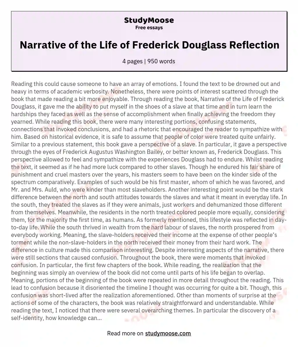 Narrative of the Life of Frederick Douglass Reflection
