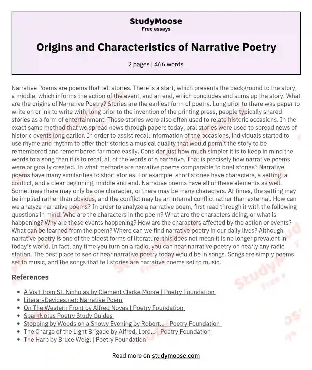 Origins and Characteristics of Narrative Poetry essay