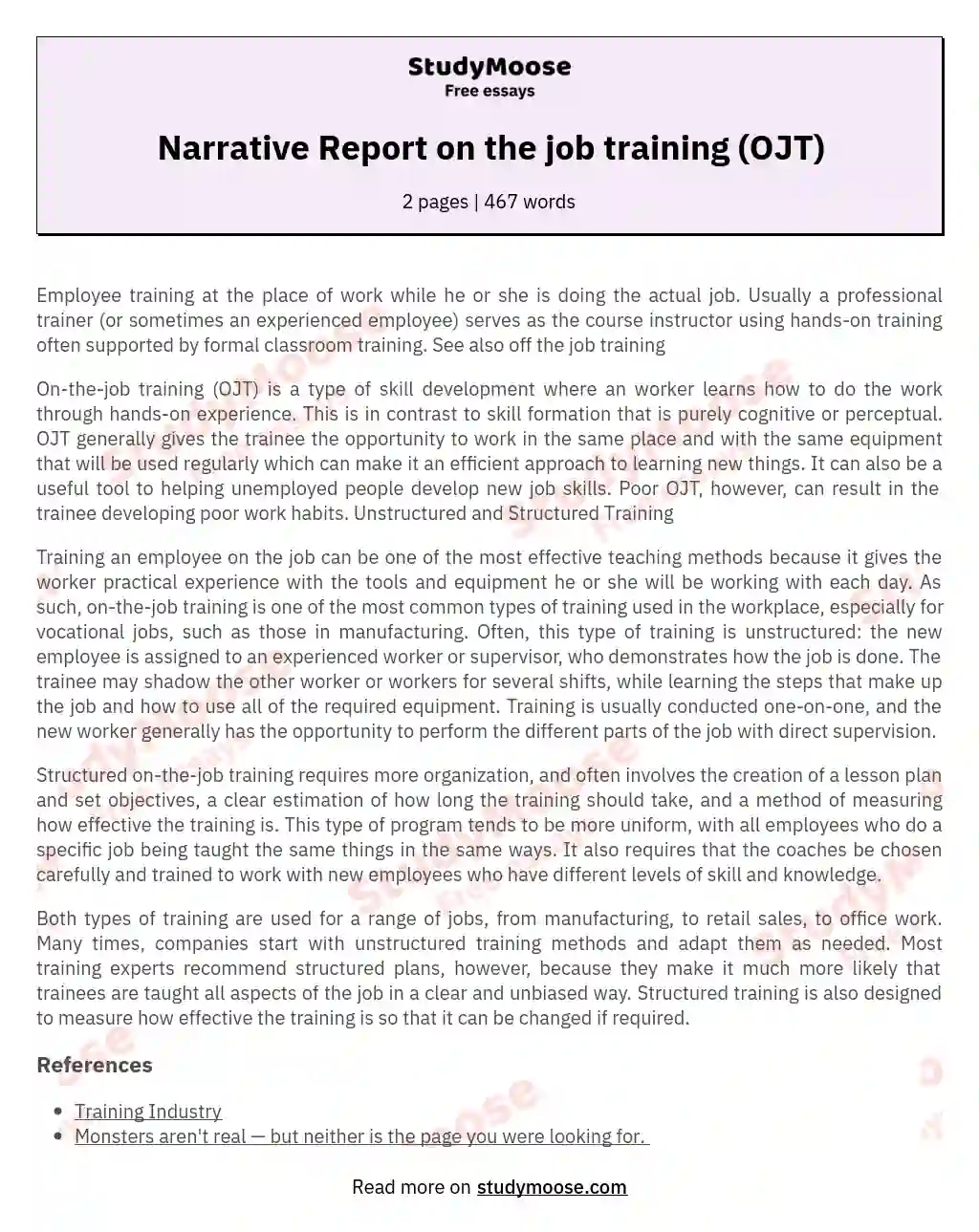 Narrative Report on the job training (OJT) essay