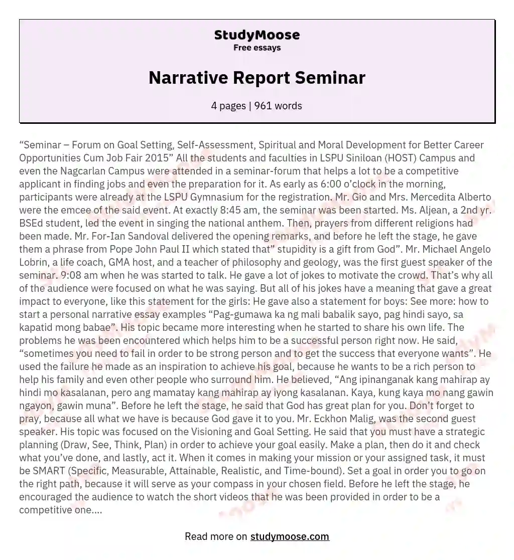 Narrative Report Seminar essay