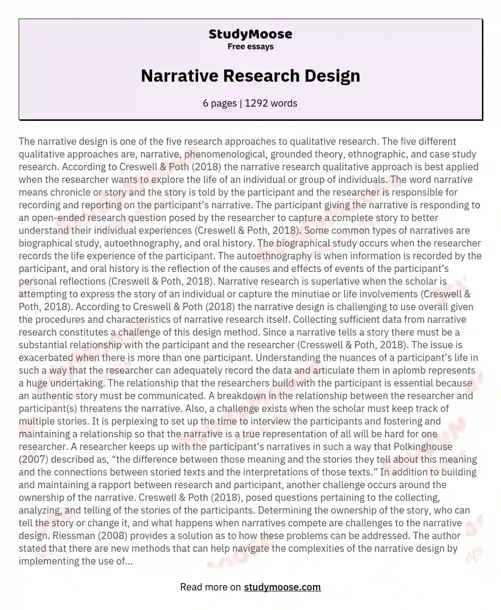 narrative inquiry sample research title