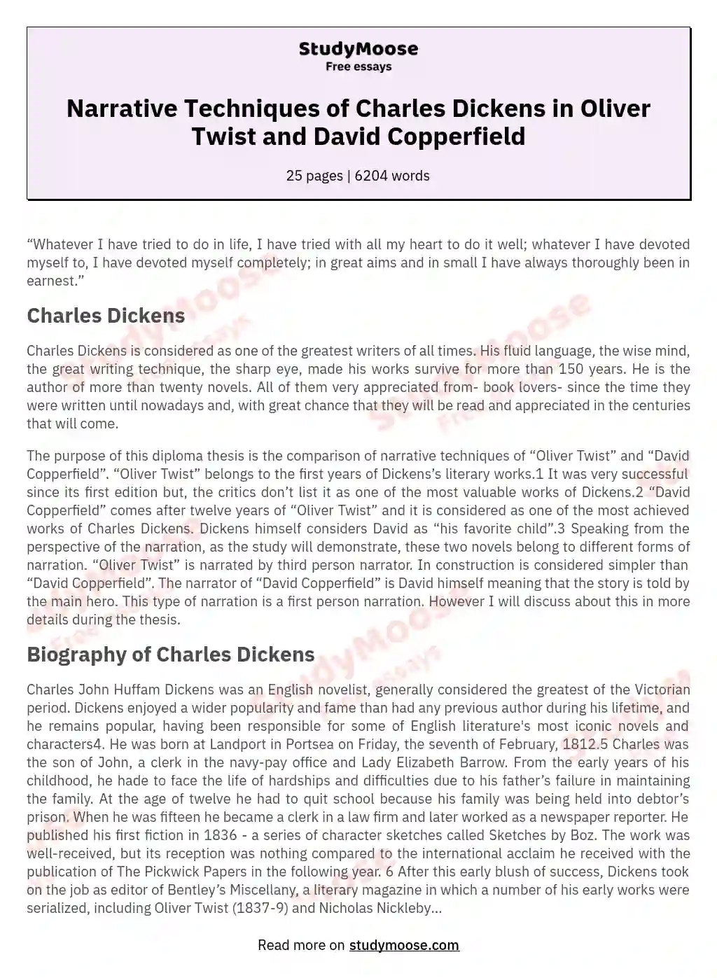 Narrative Techniques of Charles Dickens in Oliver Twist and David Copperfield