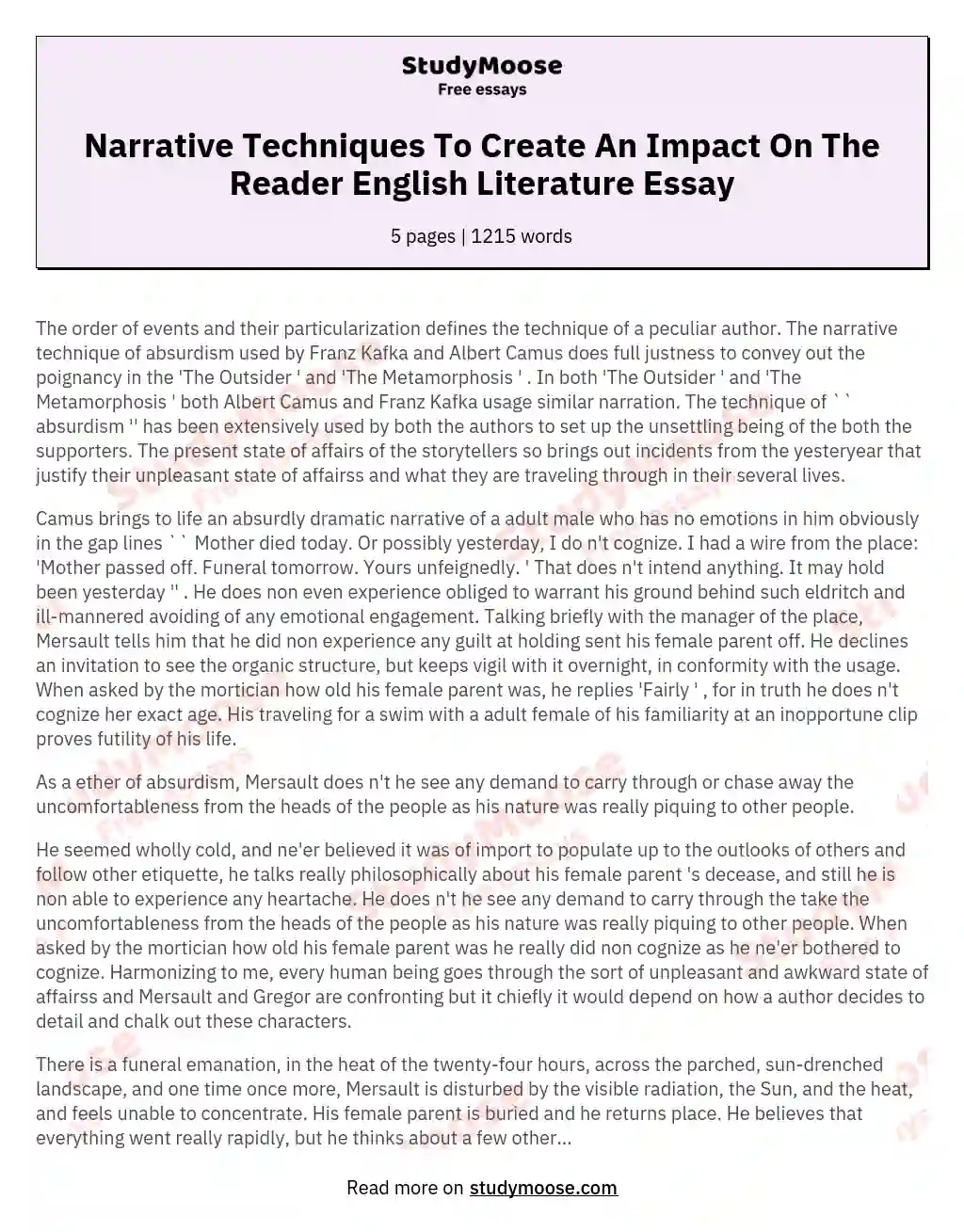Narrative Techniques To Create An Impact On The Reader English Literature Essay