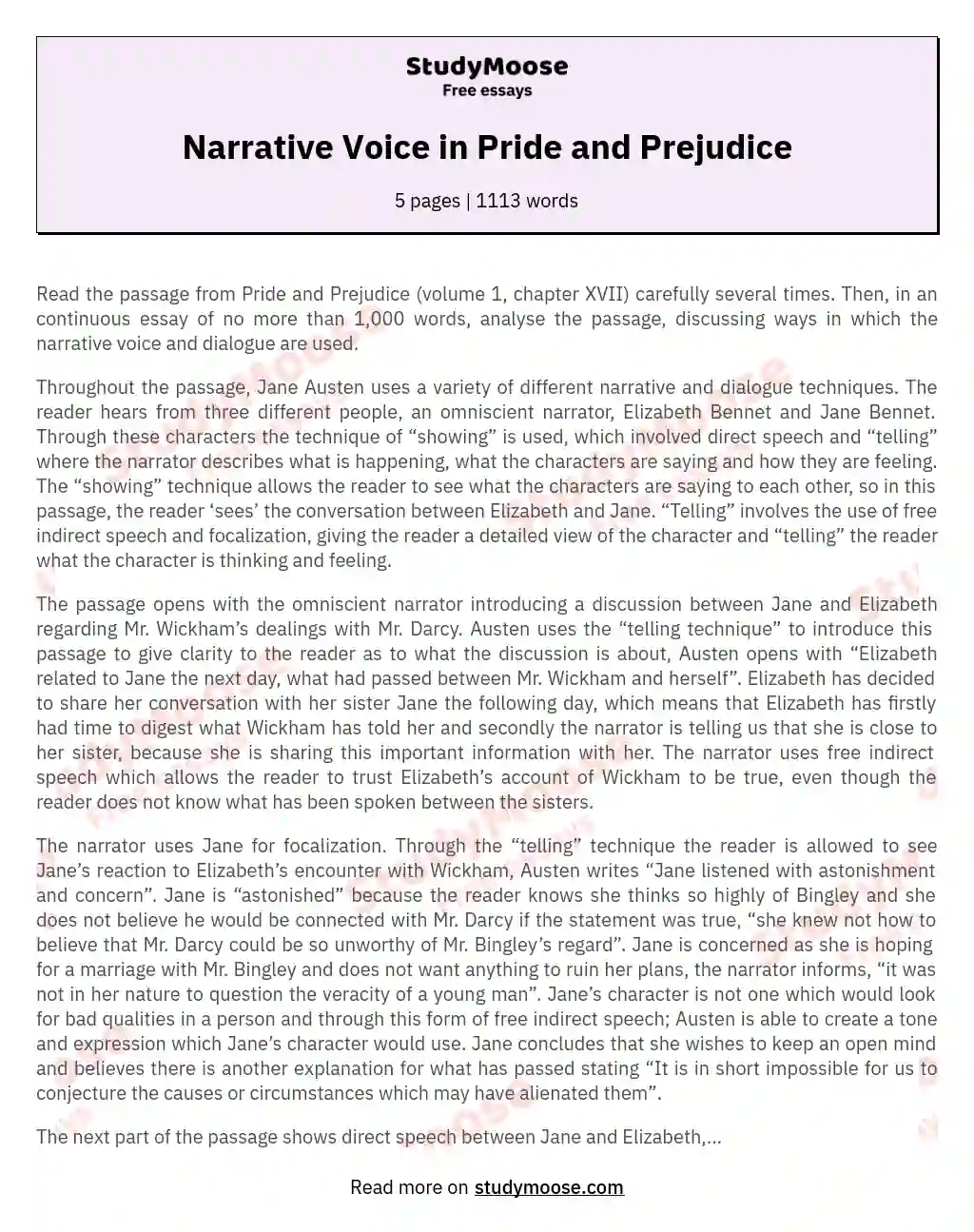 Narrative Voice in Pride and Prejudice