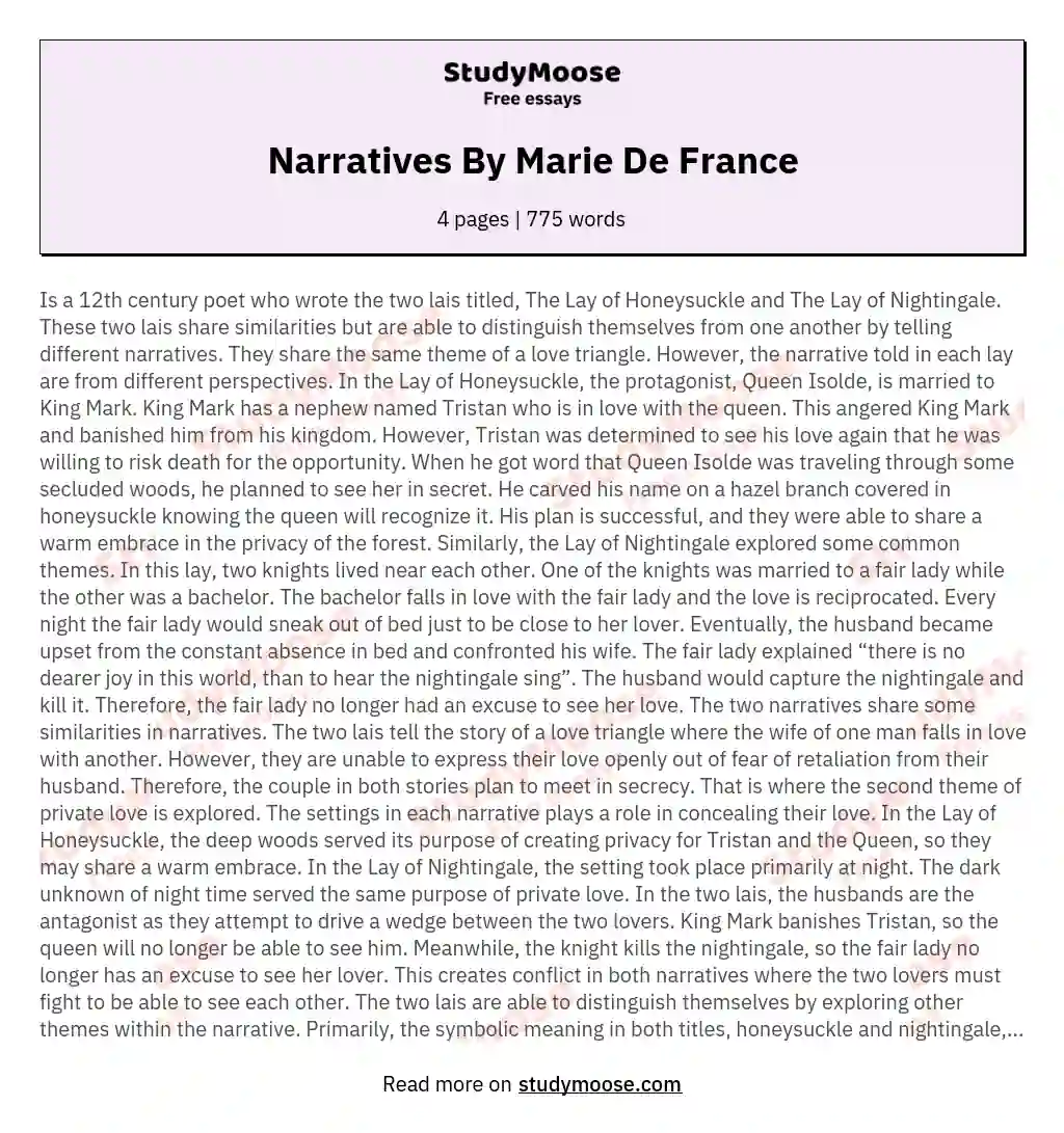 Narratives By Marie De France essay