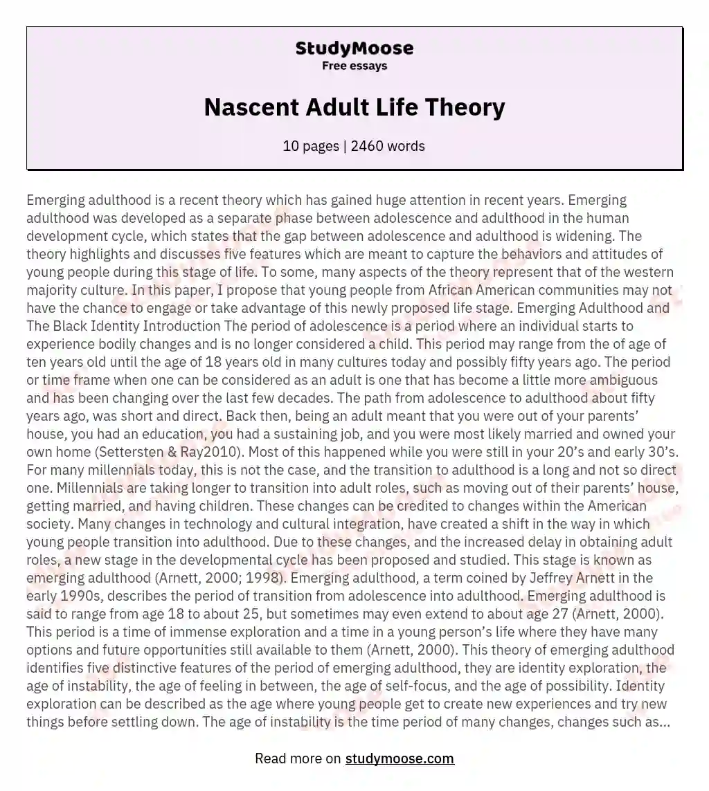 Nascent Adult Life Theory essay