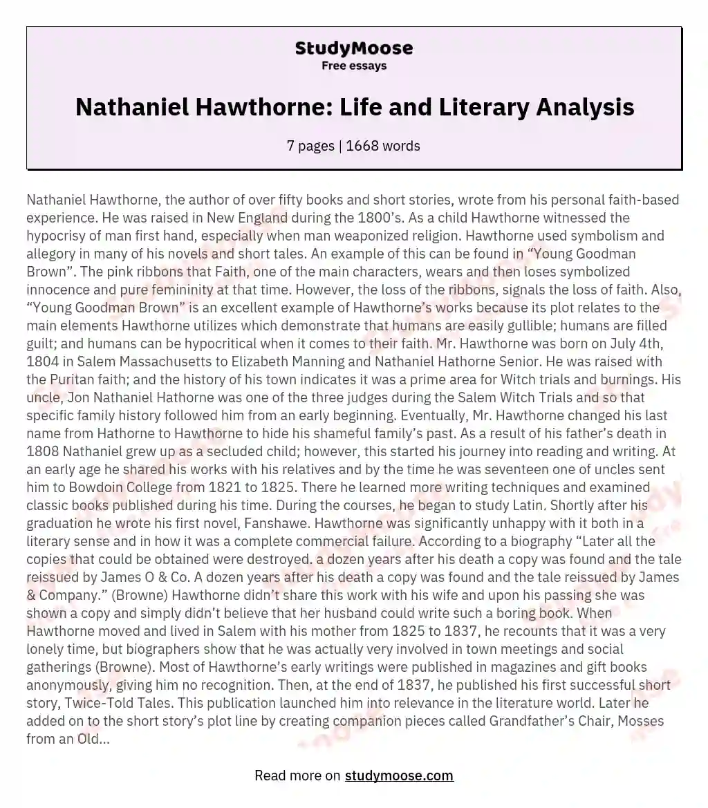 Nathaniel Hawthorne: Life and Literary Analysis essay
