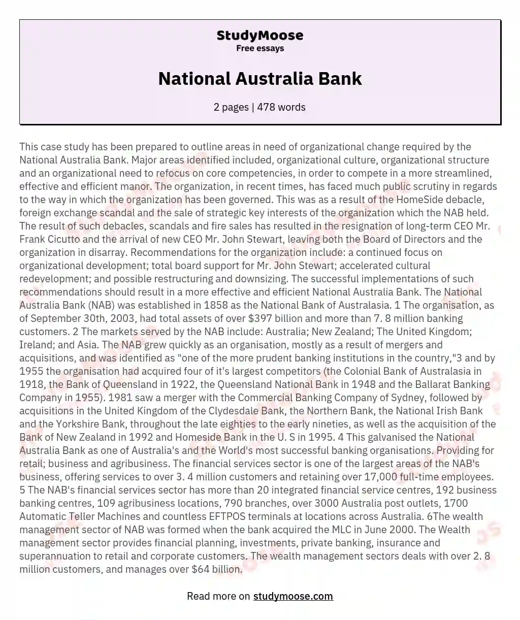 National Australia Bank essay