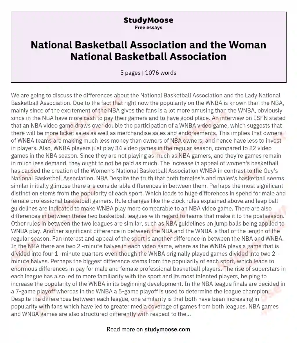National Basketball Association and the Woman National Basketball Association