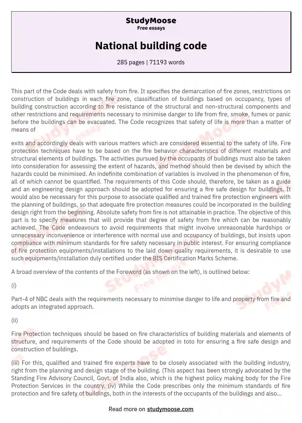 National Building Code Free Essay Example