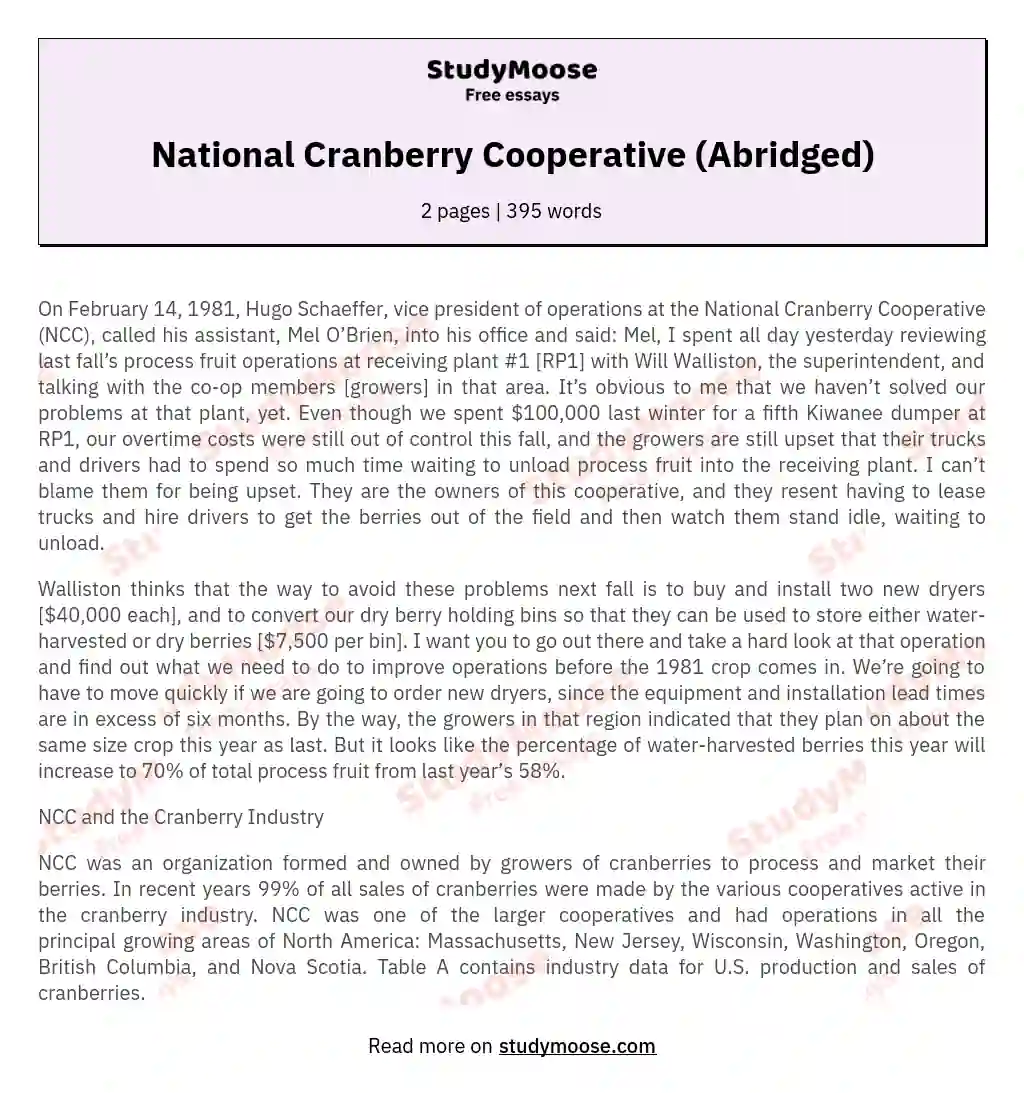 National Cranberry Cooperative (Abridged) essay