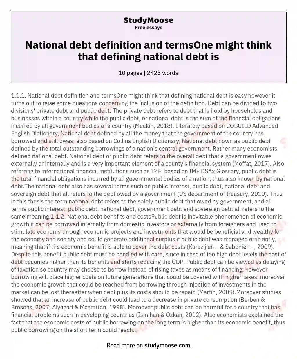National debt definition and termsOne might think that defining national debt is