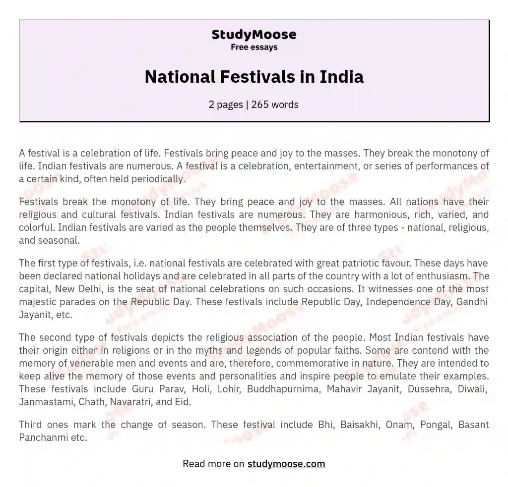 National Festivals in India essay