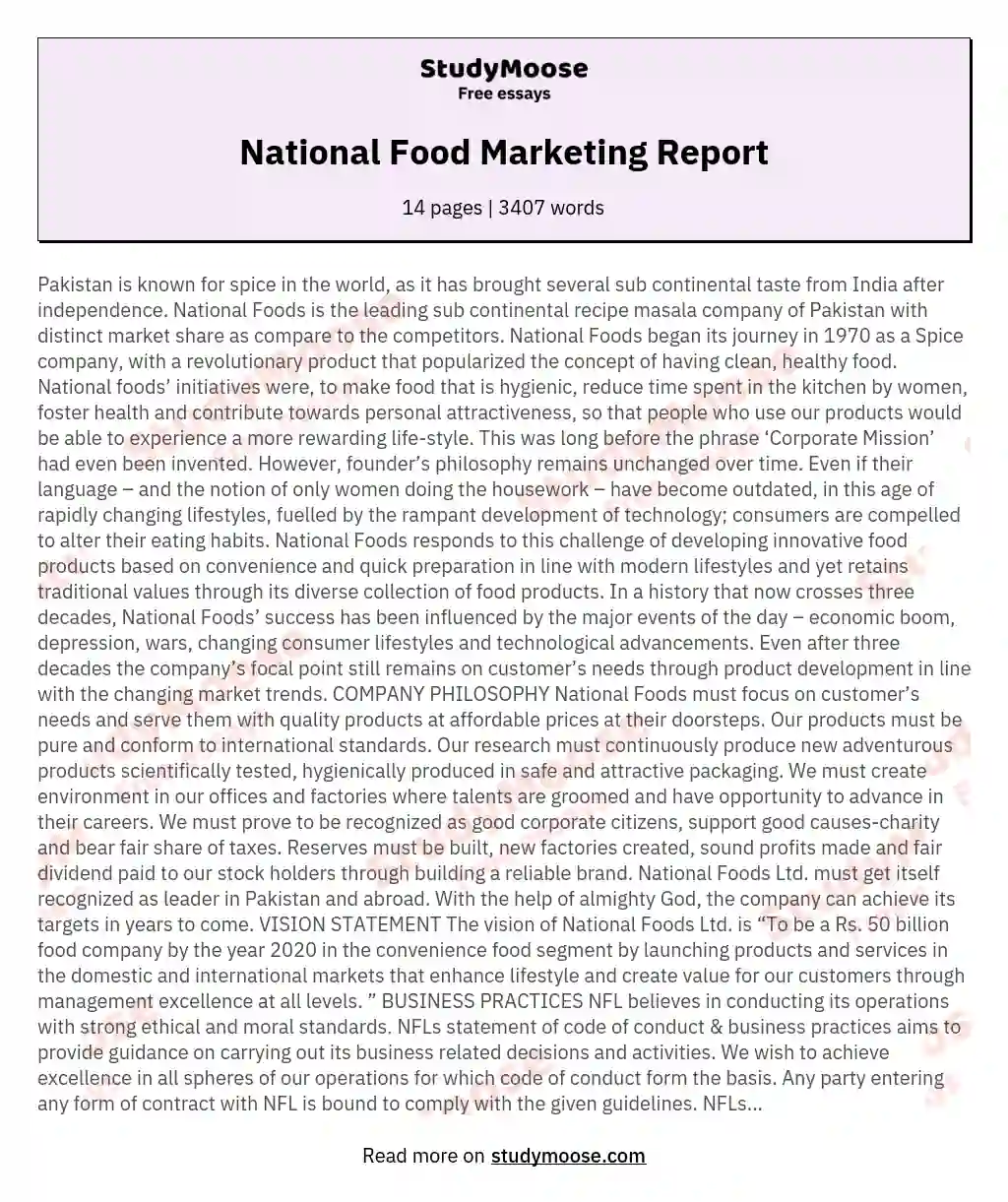 National Food Marketing Report essay