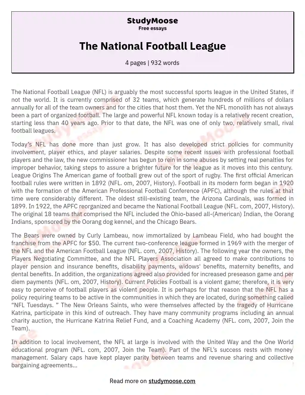 The National Football League essay