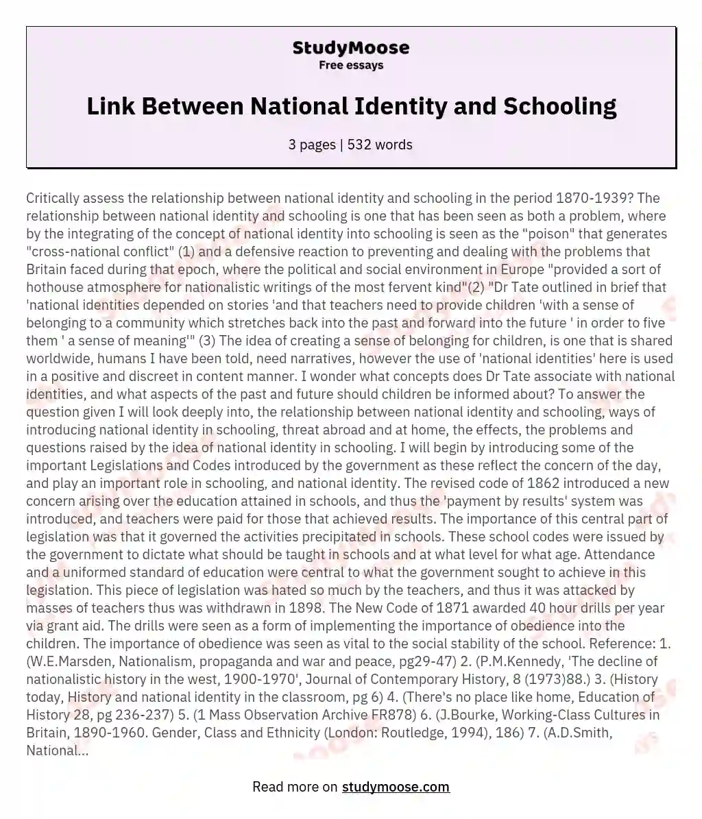 Link Between National Identity and Schooling essay