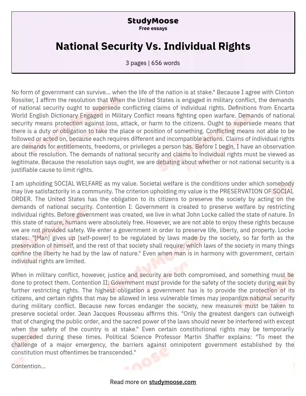 what is the purpose of national security essay