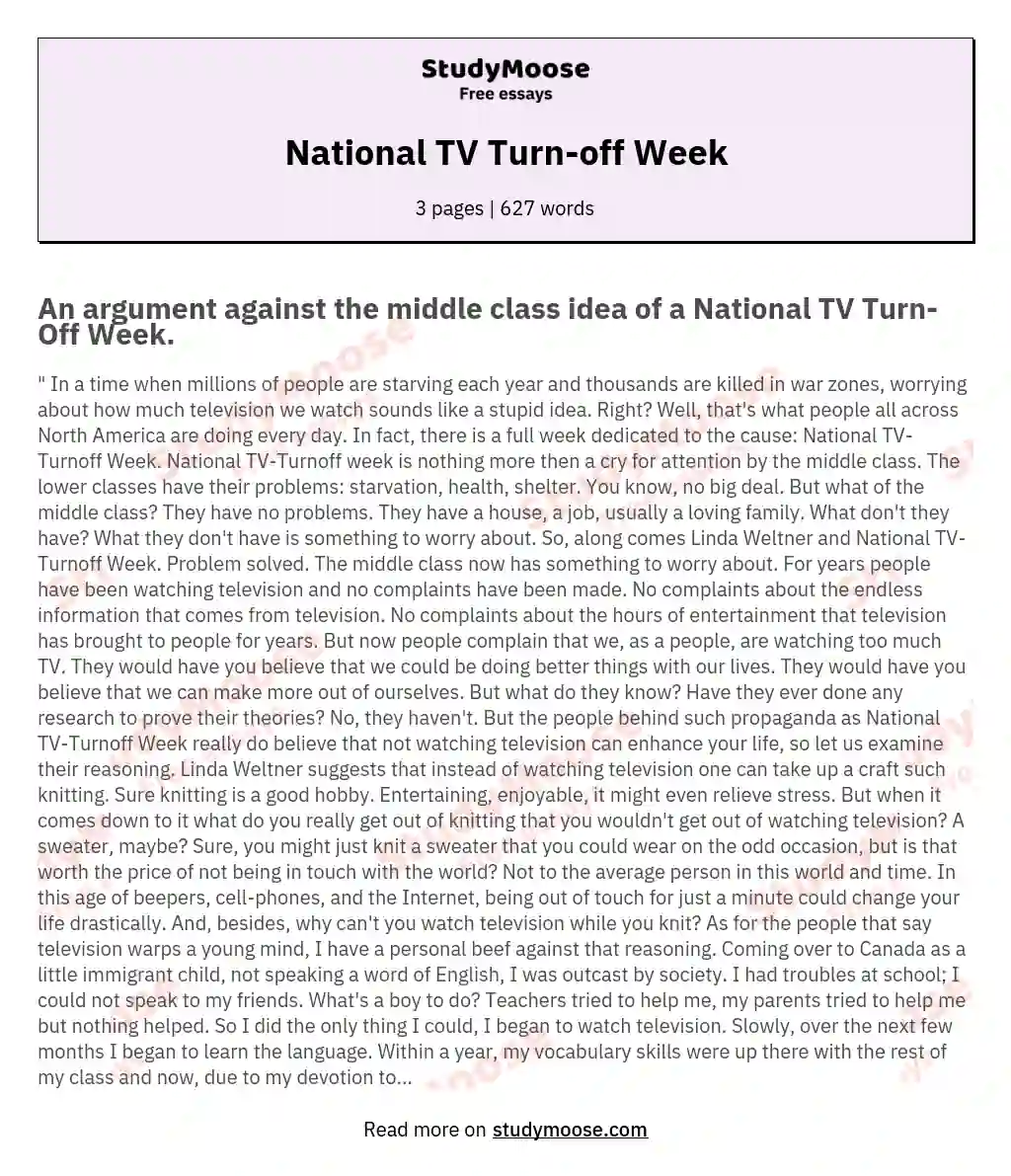 National TV Turn-off Week essay