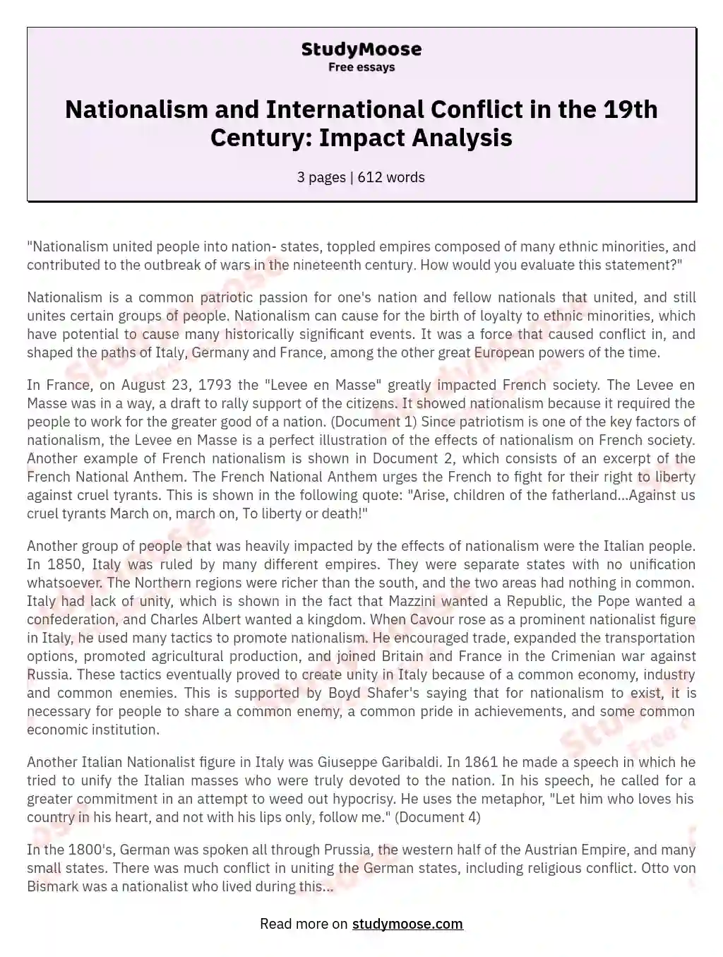 Nationalism and International Conflict in the 19th Century: Impact Analysis essay