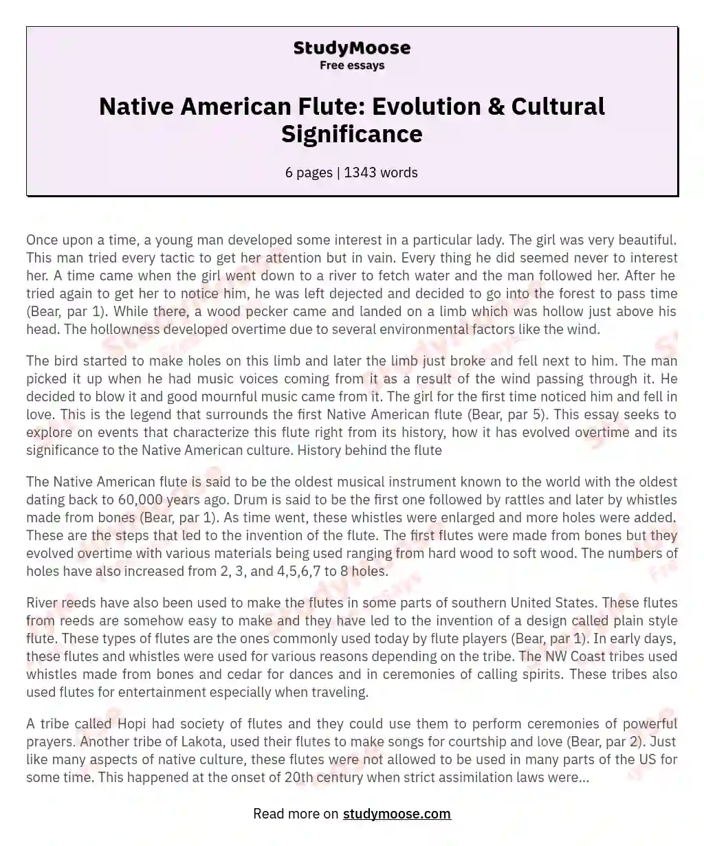 Native American Flute: Evolution & Cultural Significance essay