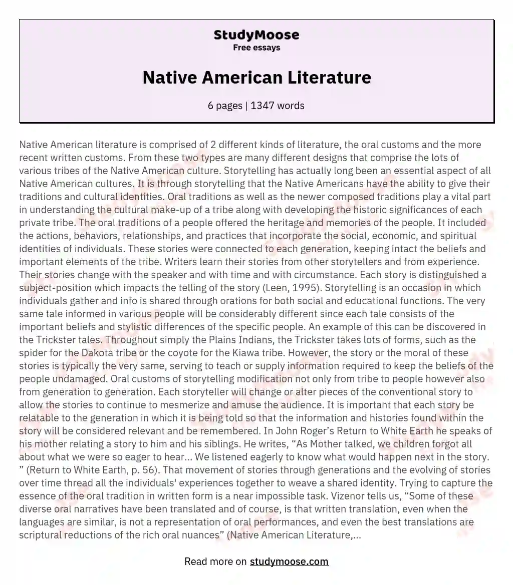 Native American Literature essay