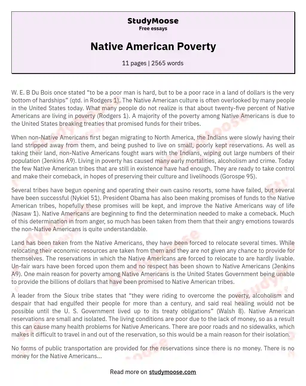 Native American Poverty essay