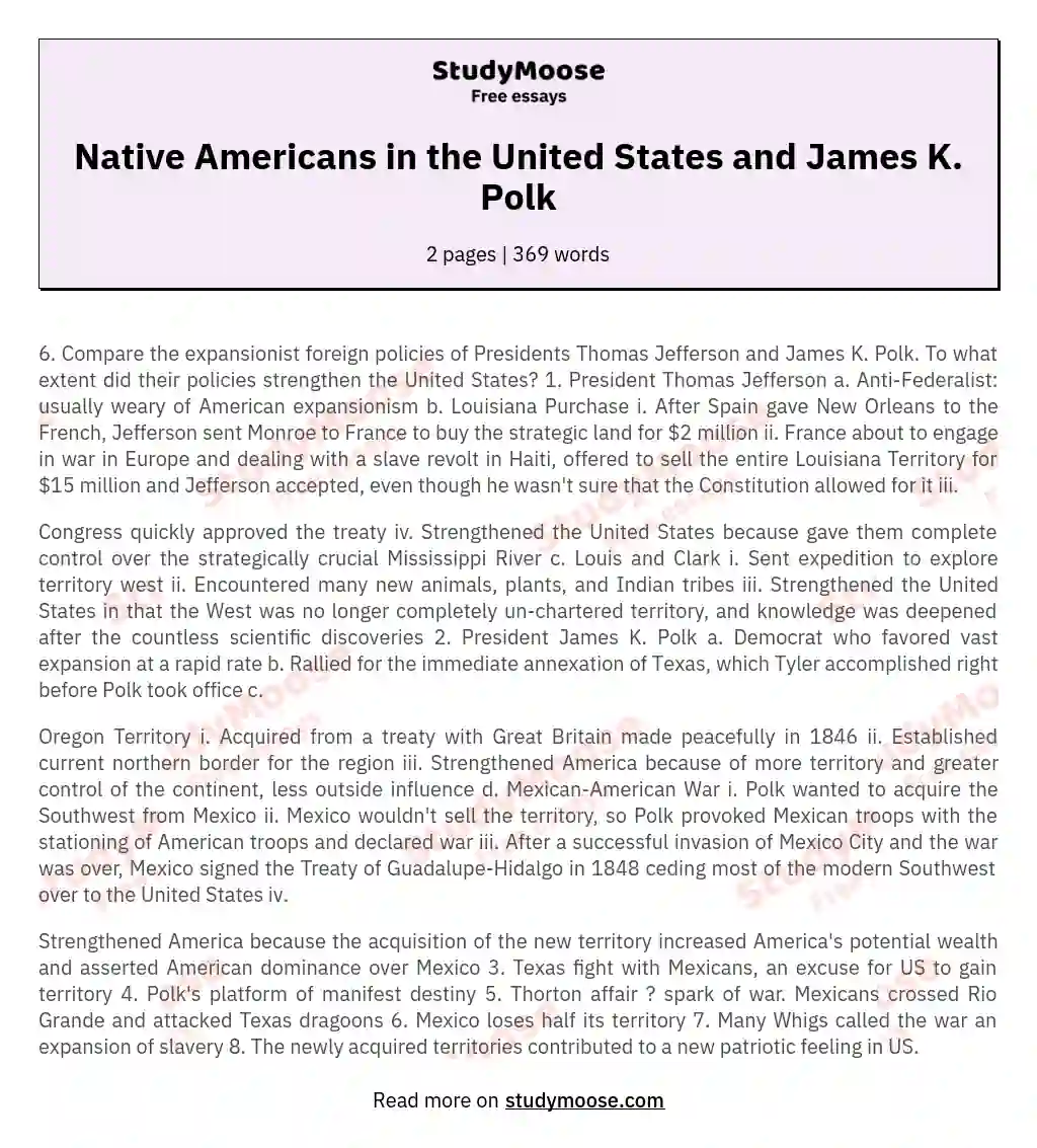 Native Americans in the United States and James K. Polk essay