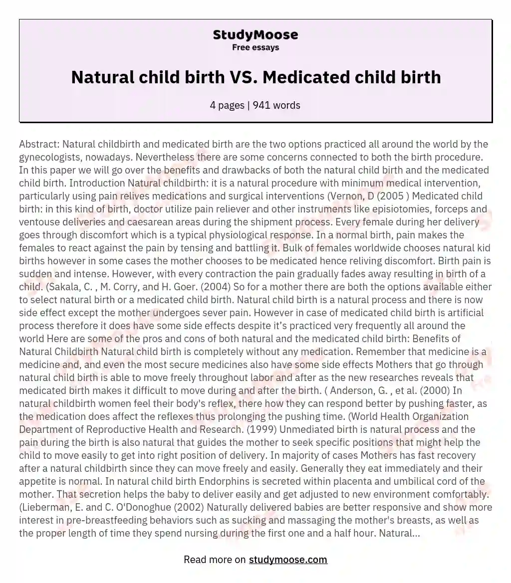 Natural child birth VS. Medicated child birth
