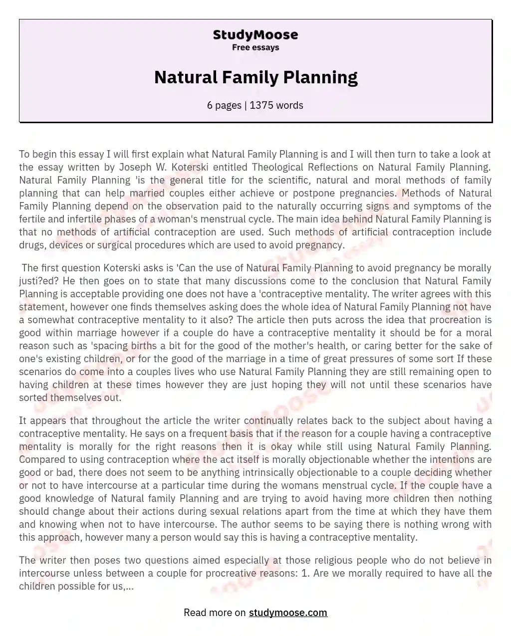 Natural Family Planning essay