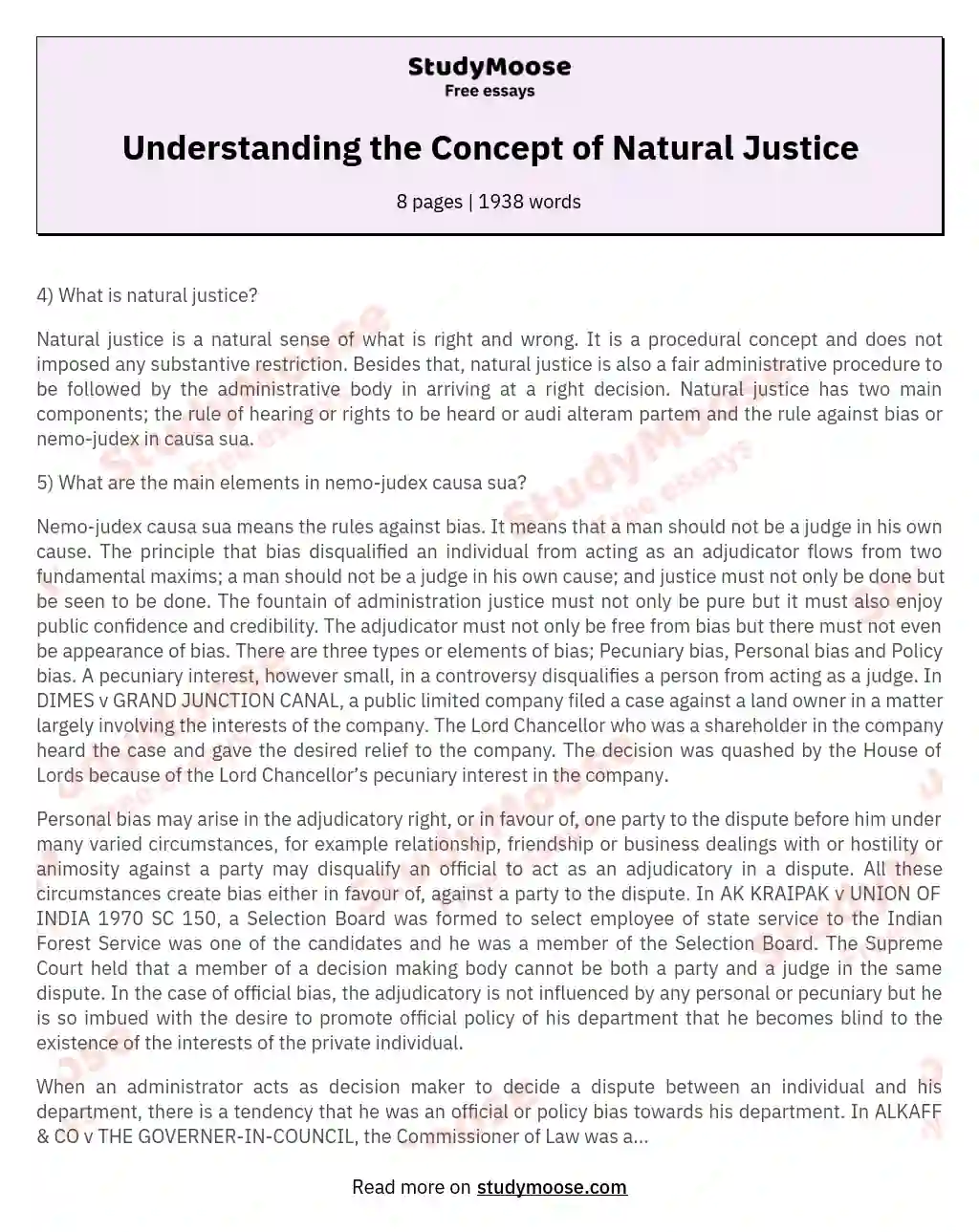 Understanding the Concept of Natural Justice essay