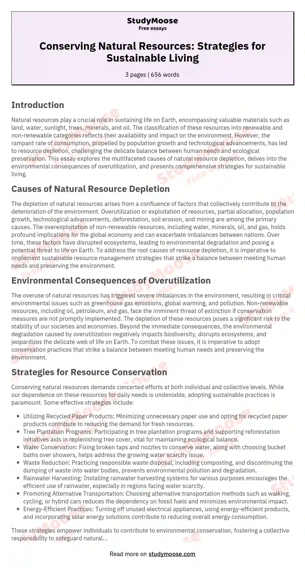 Conserving Natural Resources: Strategies for Sustainable Living essay
