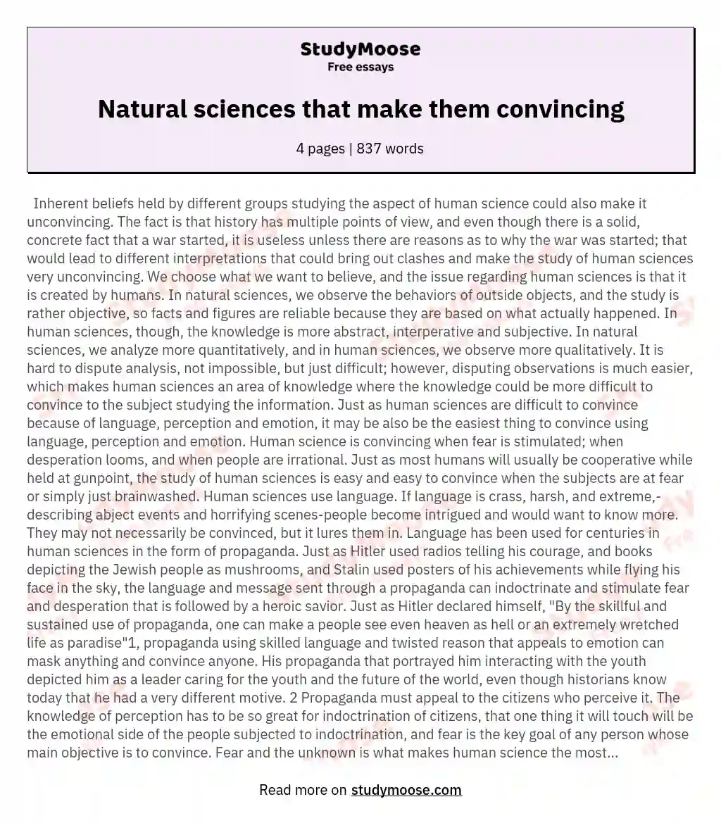 Natural sciences that make them convincing