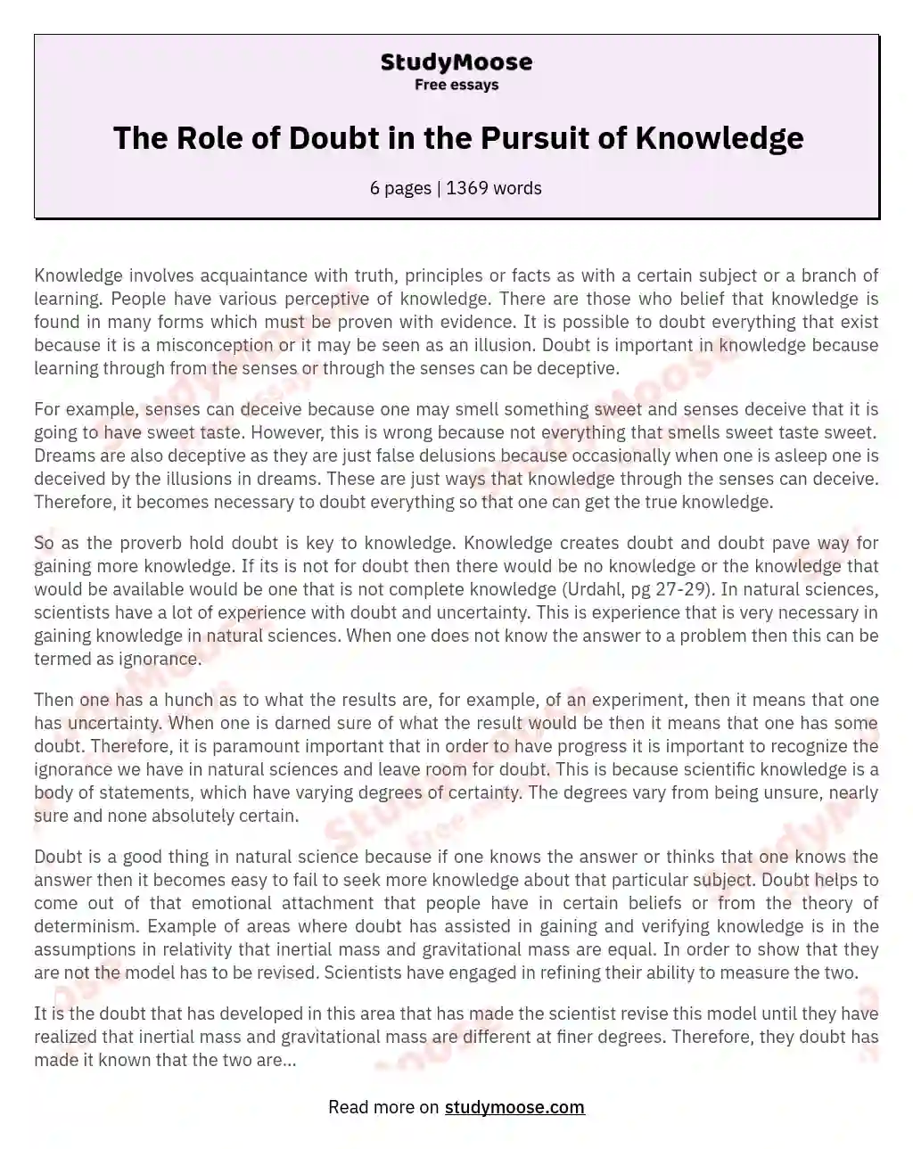 The Role of Doubt in the Pursuit of Knowledge essay