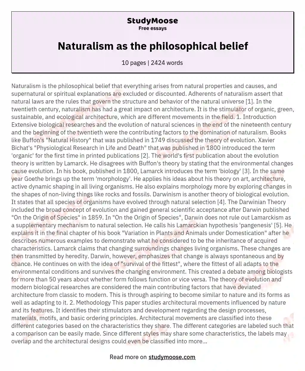 Naturalism as the philosophical belief essay
