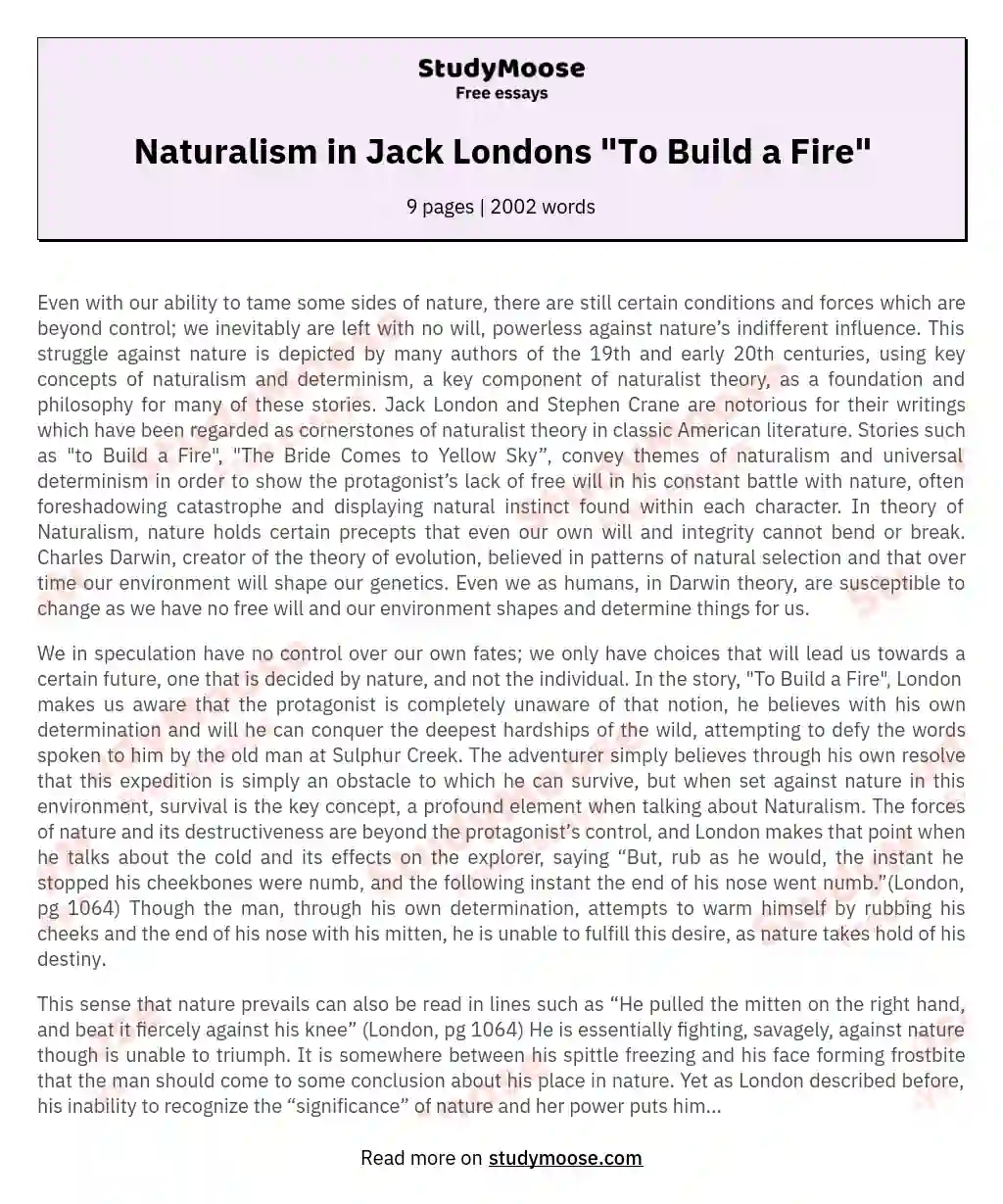 Naturalism in Jack Londons "To Build a Fire" essay