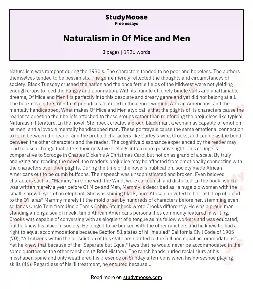 Naturalism in Of Mice and Men essay