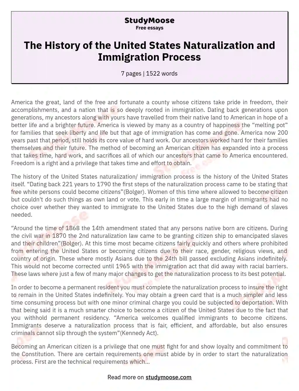 The History of the United States Naturalization and Immigration Process essay