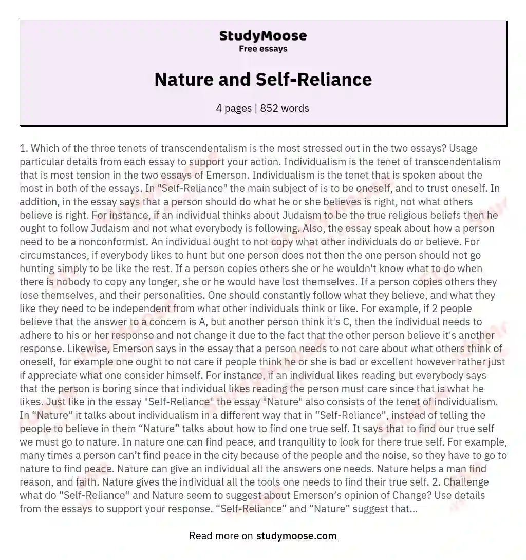 Nature and Self-Reliance essay