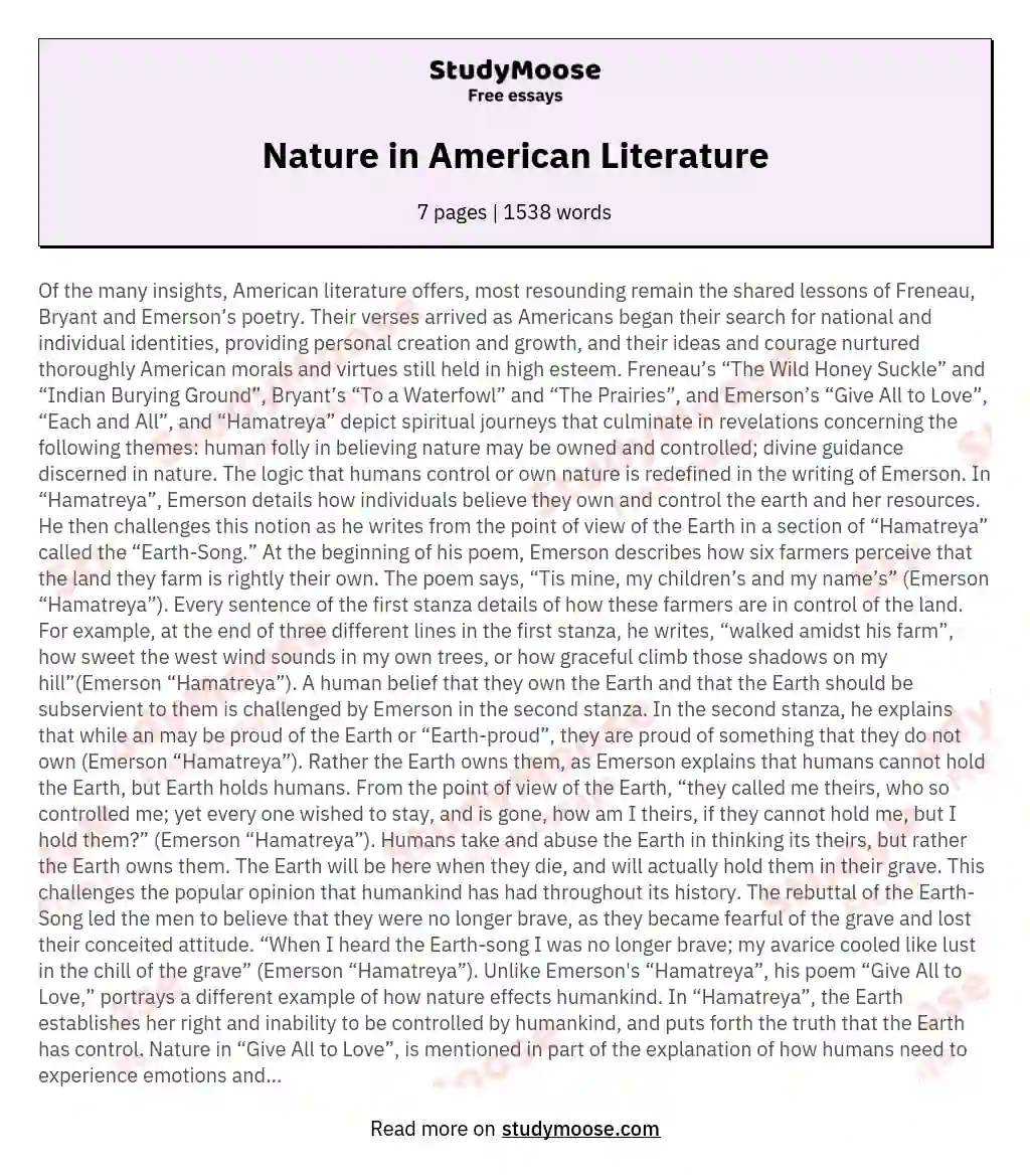 Nature in American Literature essay