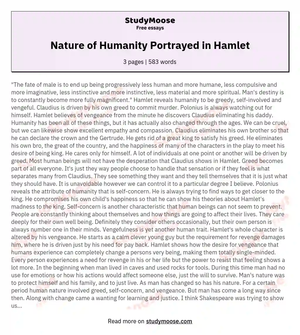 Nature of Humanity Portrayed in Hamlet essay