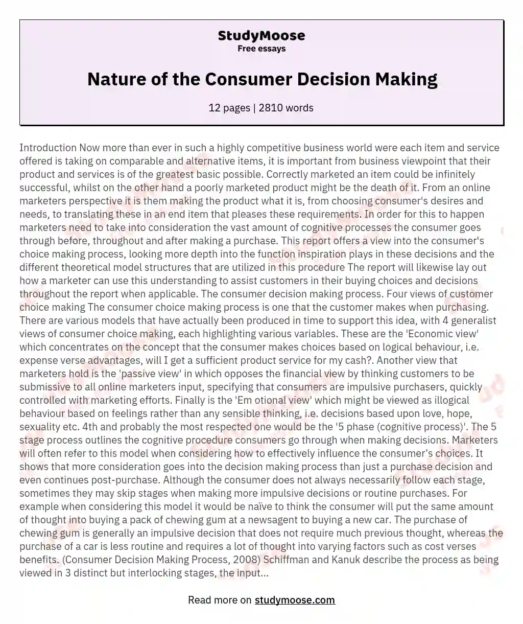 Nature of the Consumer Decision Making