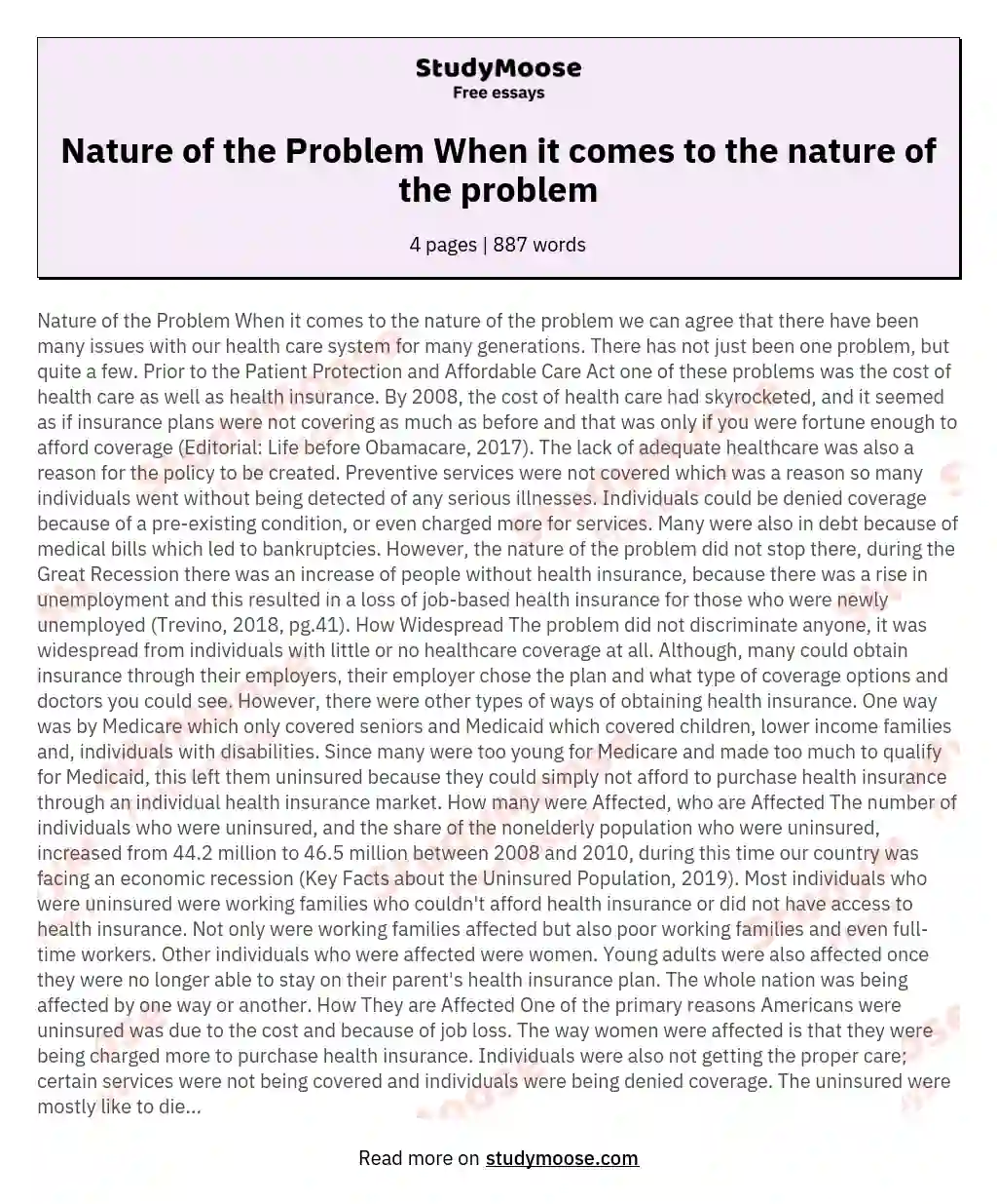 Nature of the Problem When it comes to the nature of the problem essay